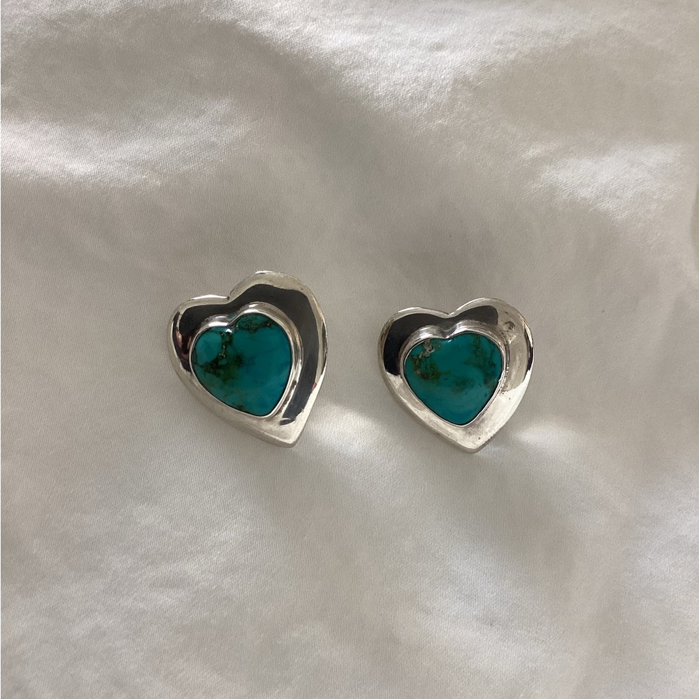 Solid Sterling Silver & Turquoise Post Earrings - image 7